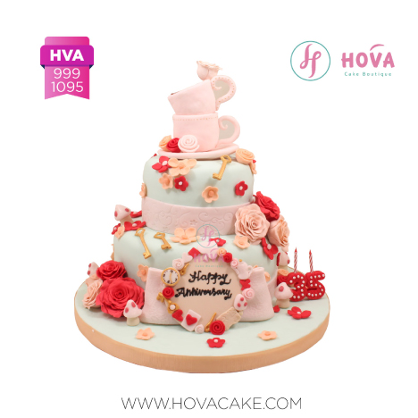Birthday Cake Pink & Red Flowers untuk Birthday Cake for Adult